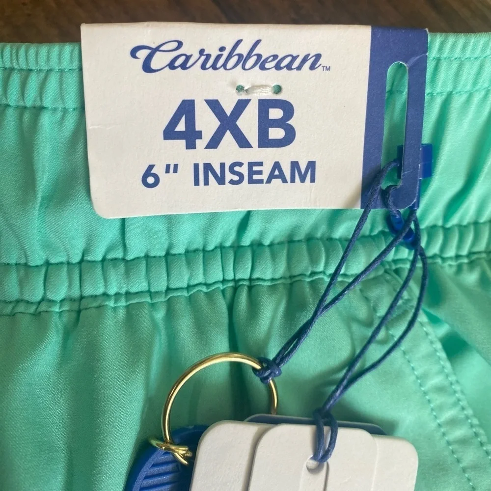 Caribbean Blue Swim Trunks Lightweight Elastic Waist 4XB